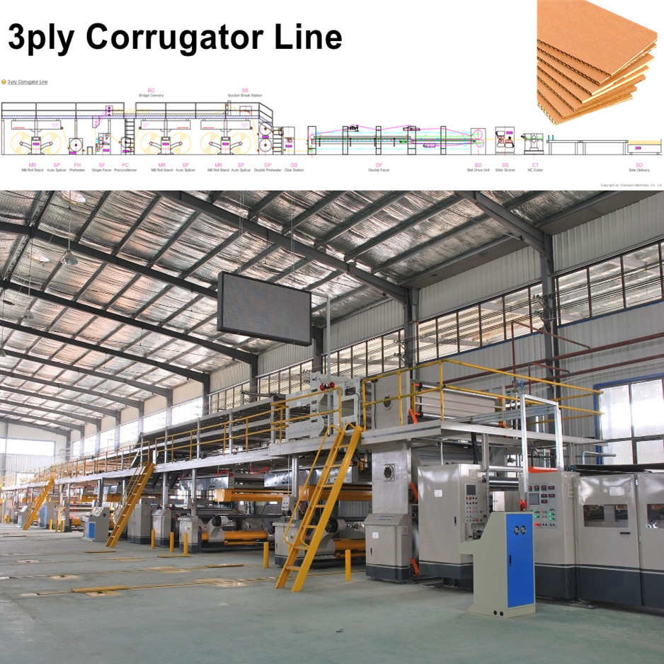 3ply High Speed Corrugated Cardboard Production Line Corrugator Line